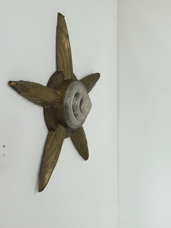 Image 1 of Vintage wall sconce in bronze and frosted glass, France, 1930