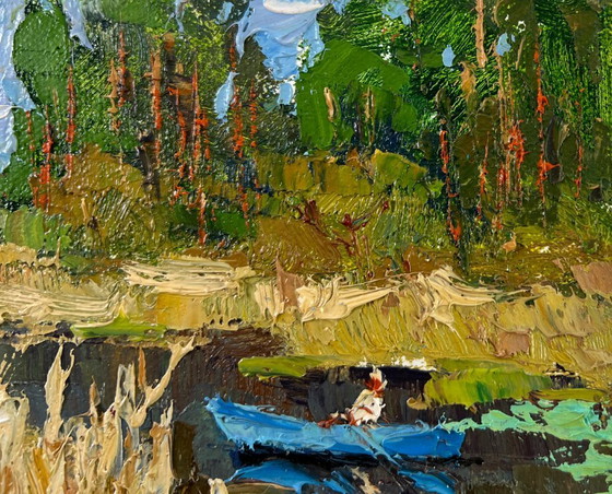 Image 1 of Original Oil Painting Summer River Landscape Where water sleeps