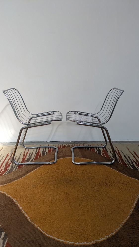 Vintage Space Age Tafel en Stoelen – gastone Rinaldi, Eetkamerset, Glas, Metaal (photo 7 of 10)