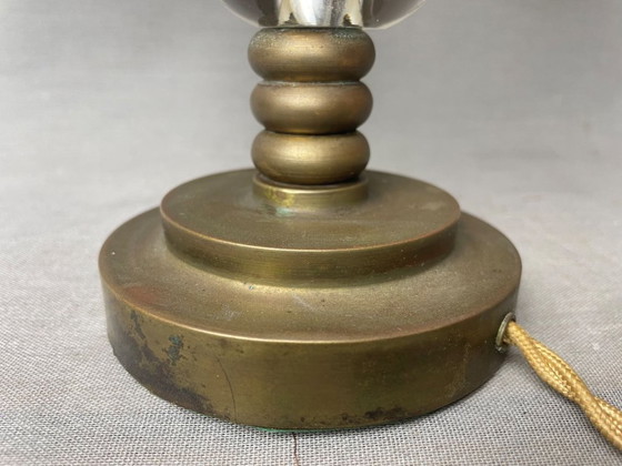 Vintage Hollywood Regency Inspired Brass Table Lamp With Silk Rum Lampshade – Textile (photo 9 of 12)