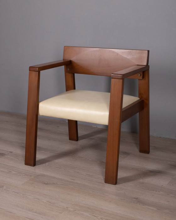 Image 1 of Poltrona vintage italiana in legno e pelle, anni '80