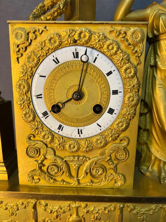 Image 1 of Empire Period Clock Gilt Bronze Art and Science Attributes