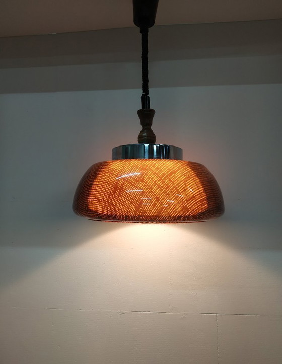 Image 1 of Space age 'honeycomb' 60s-70s design pendant lamp gold brown (height adjustable).