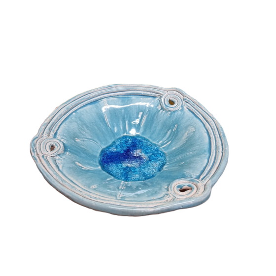 Image 1 of Fruttiera in ceramica smaltata blu, XXI secolo