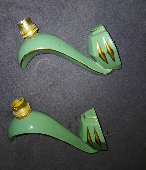 Image 1 of Pair of green ceramic wall sconces from the 1950s/60s