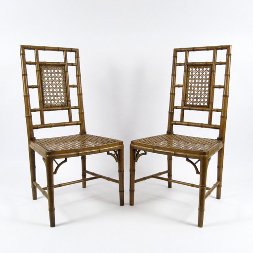 Ensemble de 2 chaises de salle à manger en faux bambou, 1970