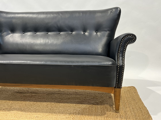 Image 1 of Black Danish Vintage Leather Cocktail Sofa