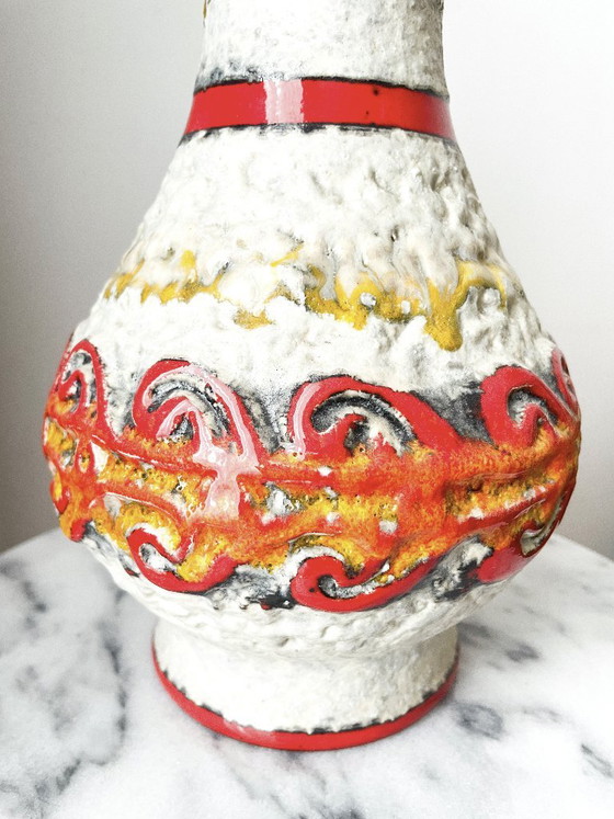 Vaso in ceramica crema, rosso e arancione, Übelacker, Vasi, Vintage (foto 4 di 6)