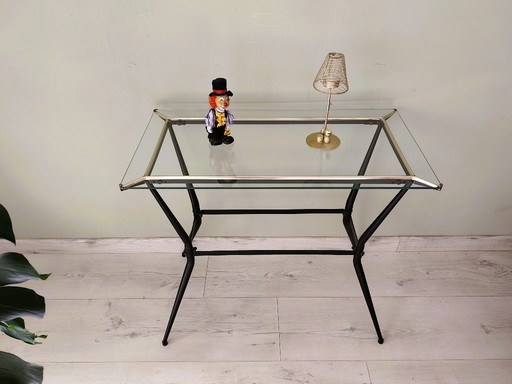 Antique side table in glass and metal