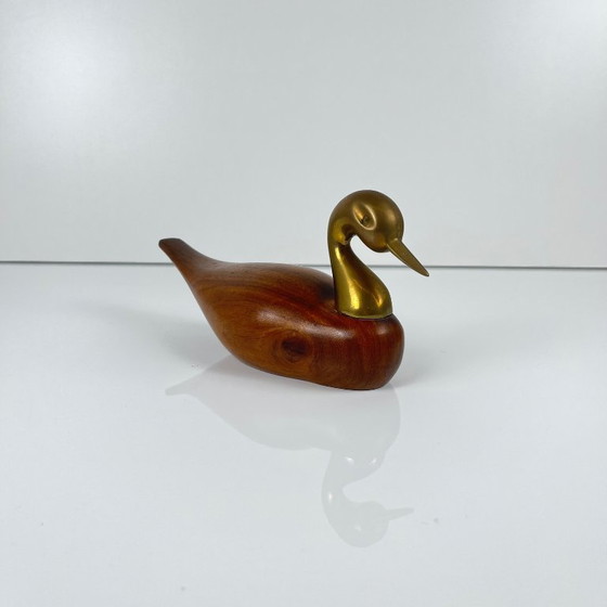 Image 1 of Scultura di anatra in teak e ottone della metà del secolo, 1960/70