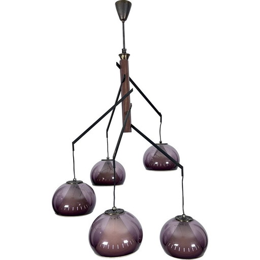 Vintage kroonluchter van messing en plexiglas voor Lampter Milano, Italië 1950