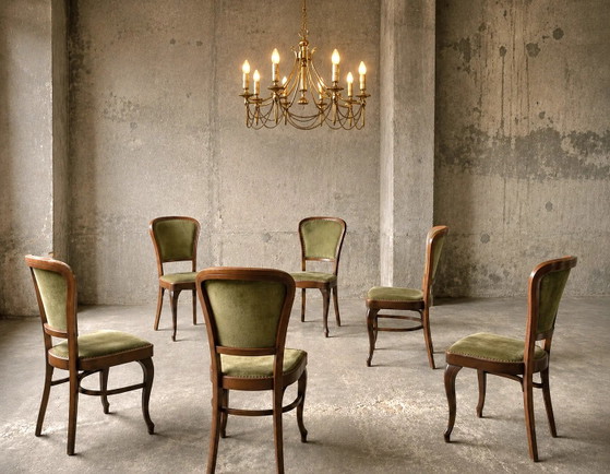6 x Chaises de salle à manger Thonet classiques / revêtement velours / années 60 / (photo 3 of 12)