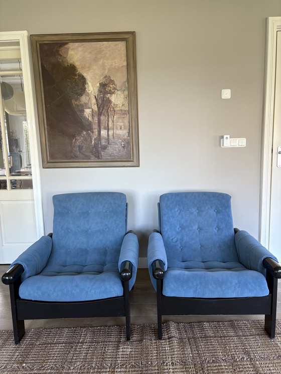 Image 1 of Vintage korenblauw set fauteuils jaren70 design