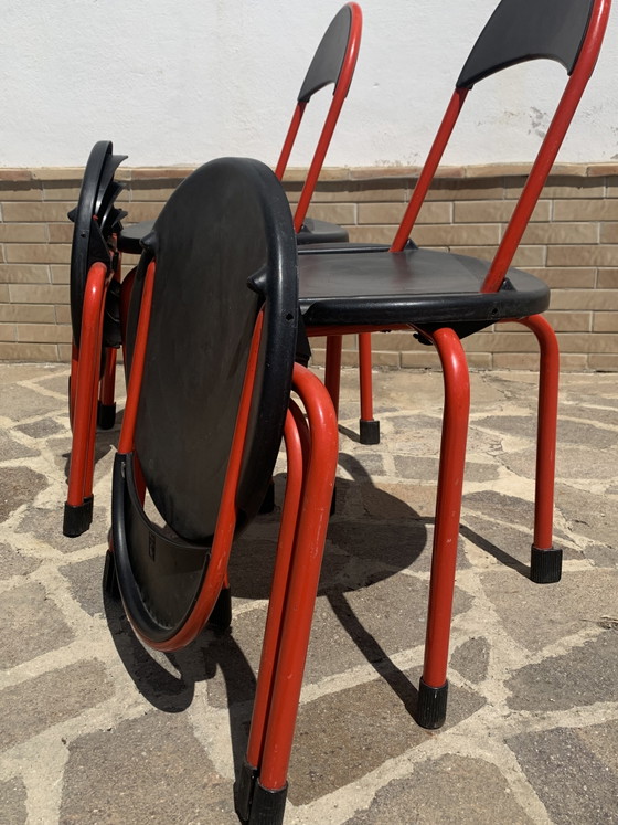 Set van 4 vintage Lamm L/O Design klapstoelen - rood en zwart - Italiaans design uit de jaren 80 – Metal (photo 8 of 12)