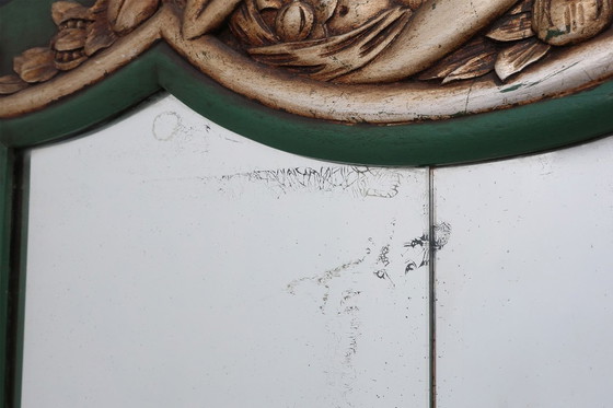Image 1 of Miroir sculpté vert Art déco français, années 1930