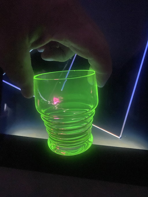 3 vintage uranium anna groen drinkglazen 1930 kristal unie WJ Roozendaal