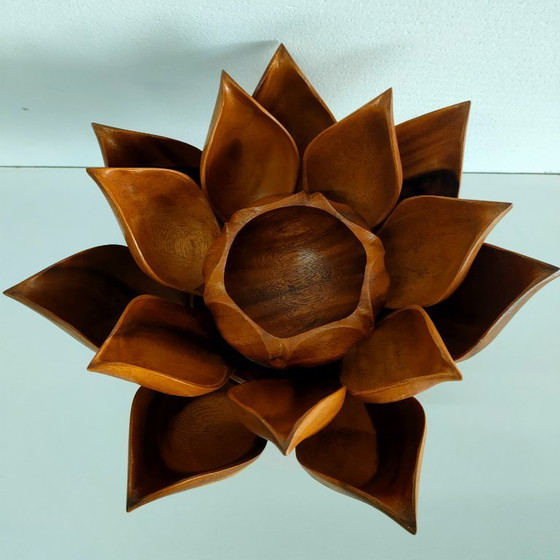 Image 1 of Vintage wooden 'Lotus Flower' appetizer server (appetizer dishes)