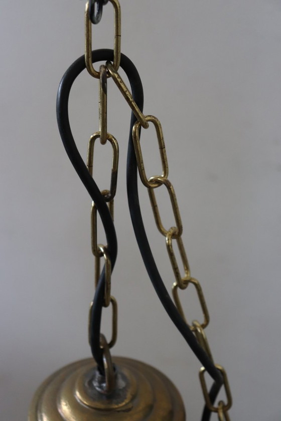 Image 1 of Lanterne vintage en laiton et verre, Italie, années 1980 environ