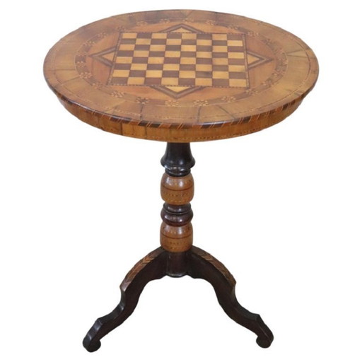 Antieke bijzettafel van notenhout met inlegwerk, Italië, 19e eeuw