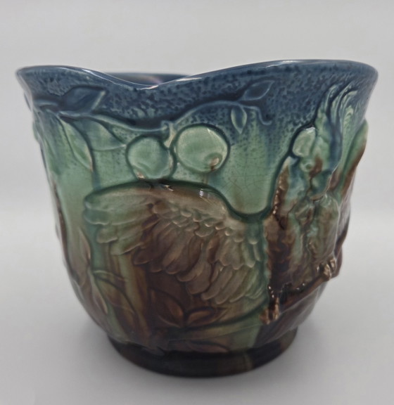 Cachepot Maiolica Barbotine Cacatua Art Nouveau – Vasi per piante, Ceramic (photo 2 of 5)