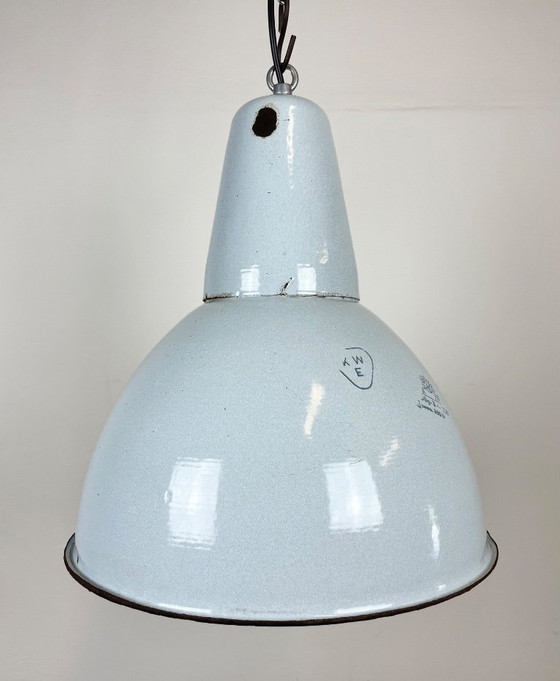 Image 1 of Industrielle graue Emaille-Pendelleuchte, 1960er Jahre