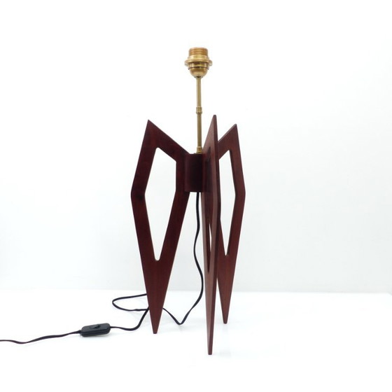 Grande Lampada Scultorea a Treppiede in Legno Tinto, Linee a Compasso – Anni 1960-70 – Lampade da tavolo (photo 2 of 10)