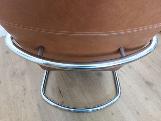 Poltrona in pelle con struttura cromata, stile Gispen, Poltrone, Plastica, Nero (foto 10 di 11)