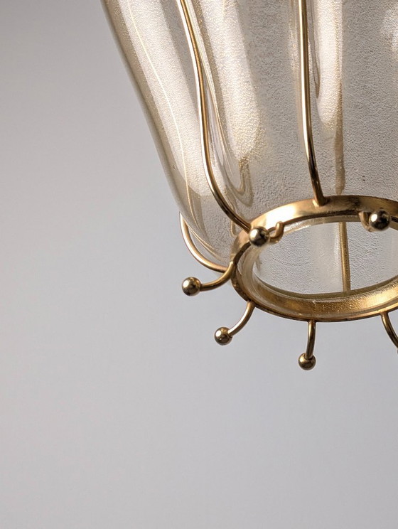 Image 1 of Handgeblazen lantaarn van Murano-glas van Barovier & Toso met 24-karaats goud en messing, jaren 60.
