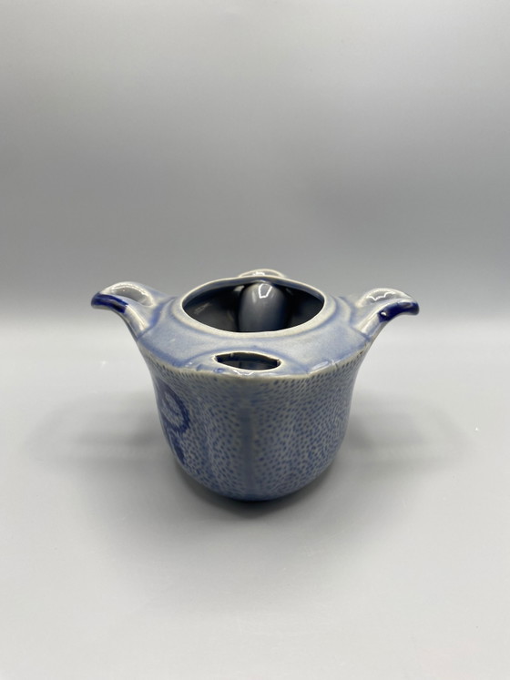 Gevlekte blauwgrijze geglazuurde keramische juskom met kobaltblauwe accenten – Servies, Ceramic (photo 4 of 7)
