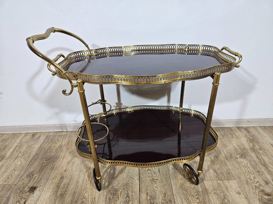 Image 1 of Chariot de bar luxueux, Maison Jansen, style Hollywood Regency, France, années 1950/70