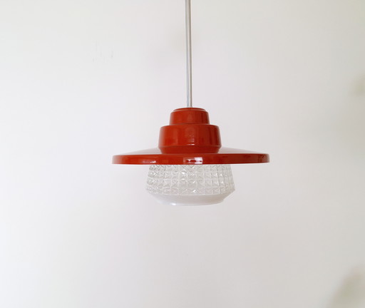 Vintage Red Pendant Light / Hanging Light Glass and Metal / Retro Kitchen / Mid Century / Lighting / Ceiling Light