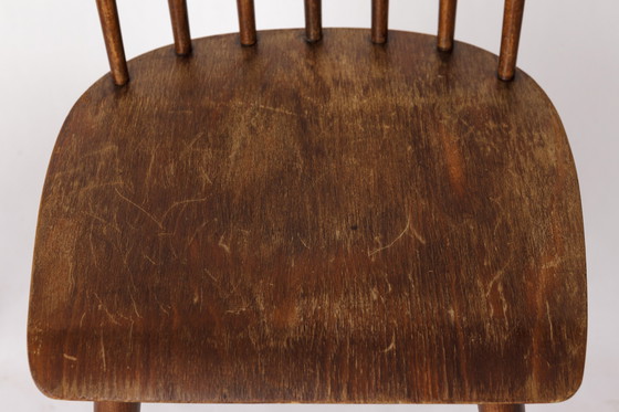 Image 1 of Paar Vintage stoelen met spilrugleuning - 1970 Beukenhout, gerestaureerde rustieke zitting