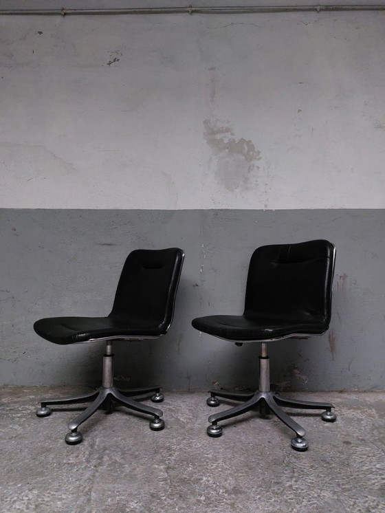 Image 1 of 2 sedie da scrivania Swissform in cromo e pelle nera di Sitag, anni '70