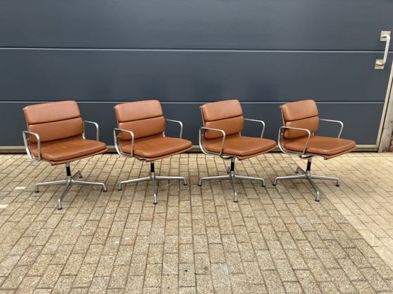 Image 1 of 4x Cognac Leather Vitra Office Chairs EA108 Softpad Swivel