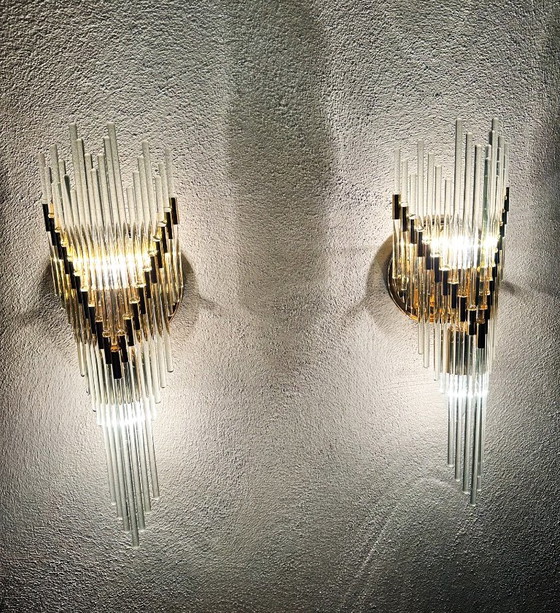 Vintage paar Venini wandlampen, Messing, Murano Glas, Gold (foto 4 van 13)