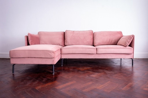 Pink velvet corner sofa