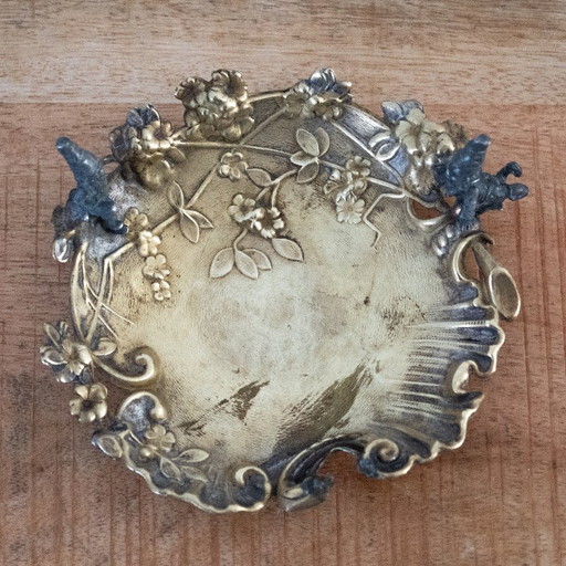 Petit plat ancien Art Nouveau : orné de gnomes et de motifs floraux – decoratieve objecten, Brass (photo 2 of 13)
