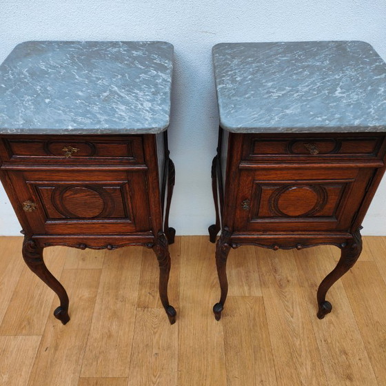Image 1 of Vintage antique bedside tables with marble top