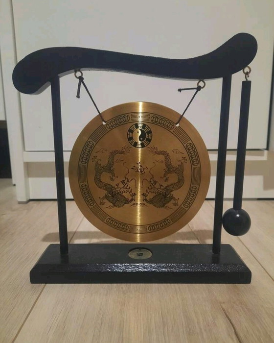 Image 1 of Brass Zen Table Gong – Feng Shui Decoration with Dragons and Yin Yang