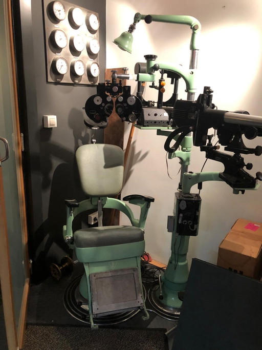 Poltrona da optometrista vintage Bausch & Lomb del 1930 – draaistoelen, Metal