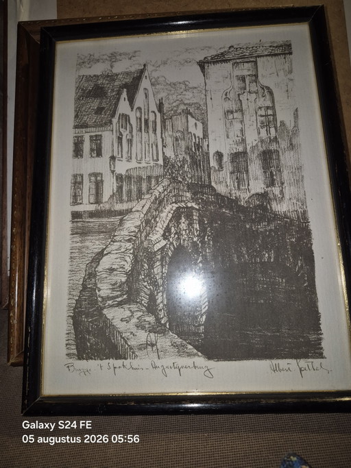 Brügge Albert Goethals – lithos zeefdrukken, Glass, Paper