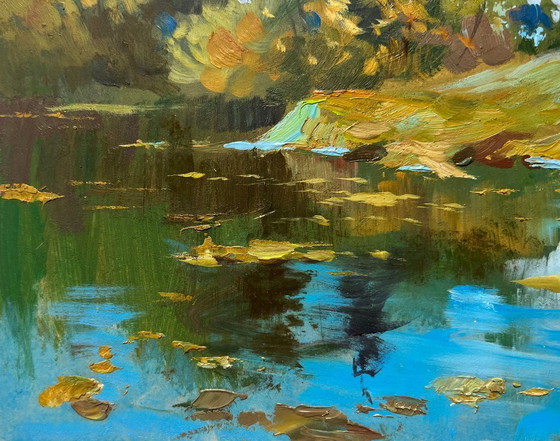 Image 1 of Original Oil Painting Summer Coastal Landscape The river washes the forest