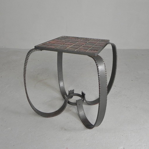 Table basse brutaliste, table carrelée avec 36 carreaux, années 1950