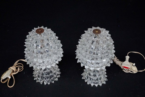 Image 1 of Par de lámparas de mesa italianas de cristal de Murano "Rostrato" de Ercole Barovier, década de 1940