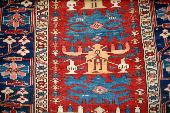 Image 1 of Handgemaakt antiek Kaukasisch Shirvan-tapijt 134 cm x 271 cm (4,4' x 8,9') jaren 1880 - 1B491