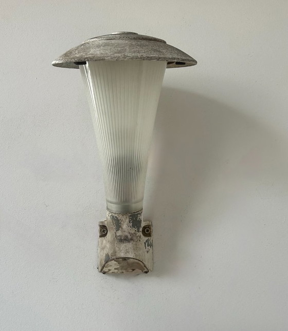 Image 1 of Vintage holophane wall lamp, metal and striated glass, France 1940