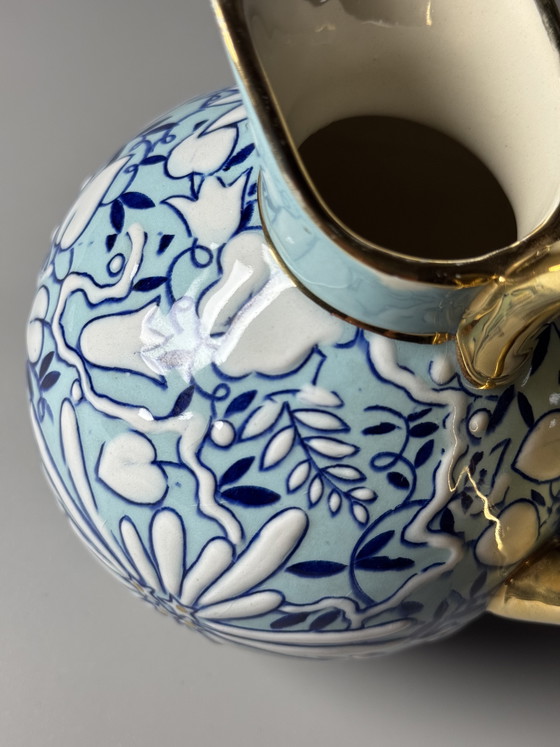 Image 1 of Boch Frères Keramis Art Deco Floral Pitcher by Raymond Chevalier, Belgium, 1930s