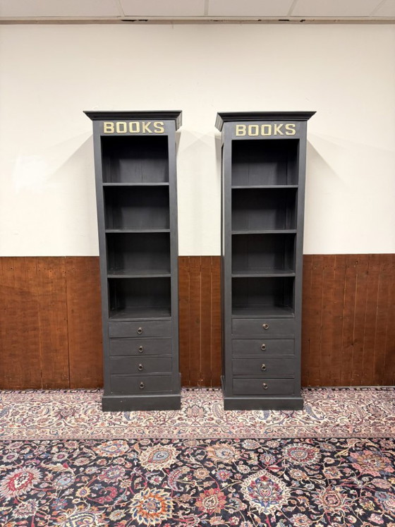 Classic English Teak Books Bookcase Black, Wood, Brass (photo 2 of 15)