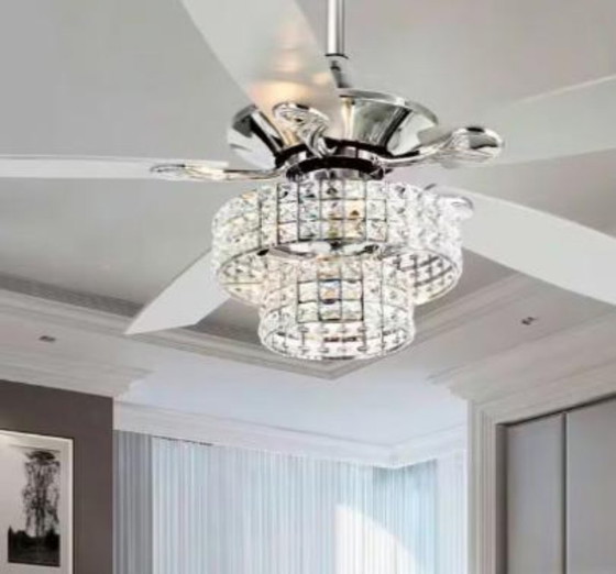 Image 1 of Howell 52 in. Indoor Downrod Mount Crystal Chrome Ceiling Fan Chandelier Light