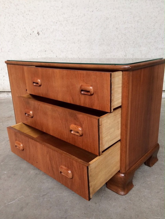 Image 1 of Credenza in acero con piano in vetro e design moderno di metà secolo, anni '50